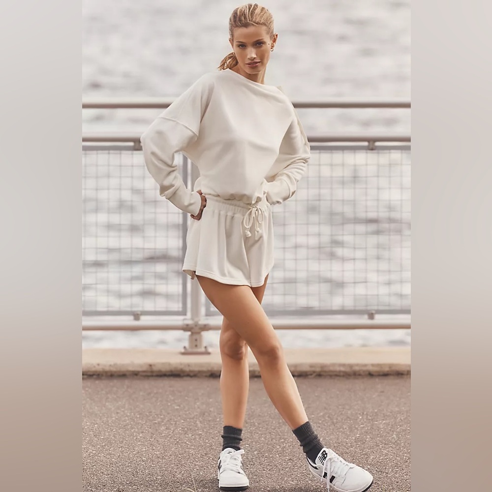 Daily Practice by Anthropologie Mock-Neck Long-Sleeve Romper in White Size XL